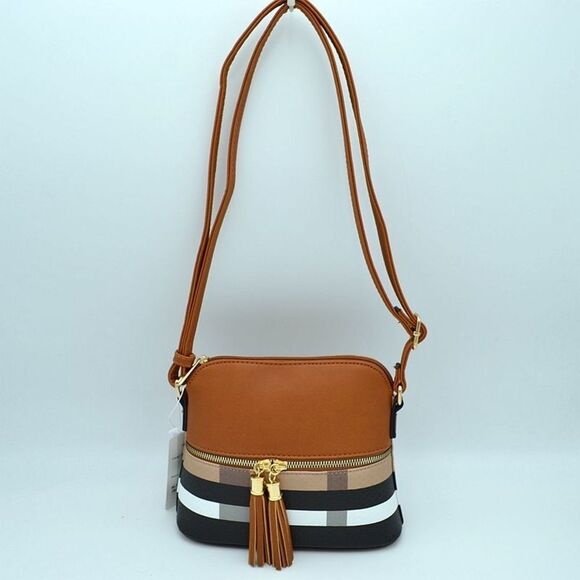 Check Print & Color-block Crossbody Bag - Picture 1 of 10
